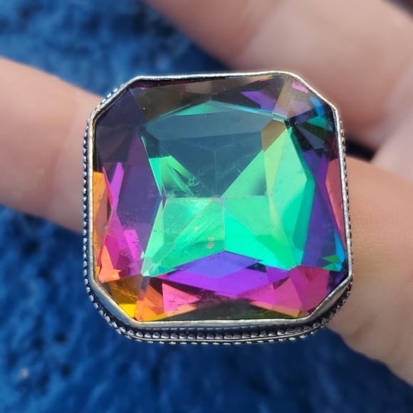 New Oversized Mystic Topaz 925 Silver Statement Ring. - Picture 14 of 16